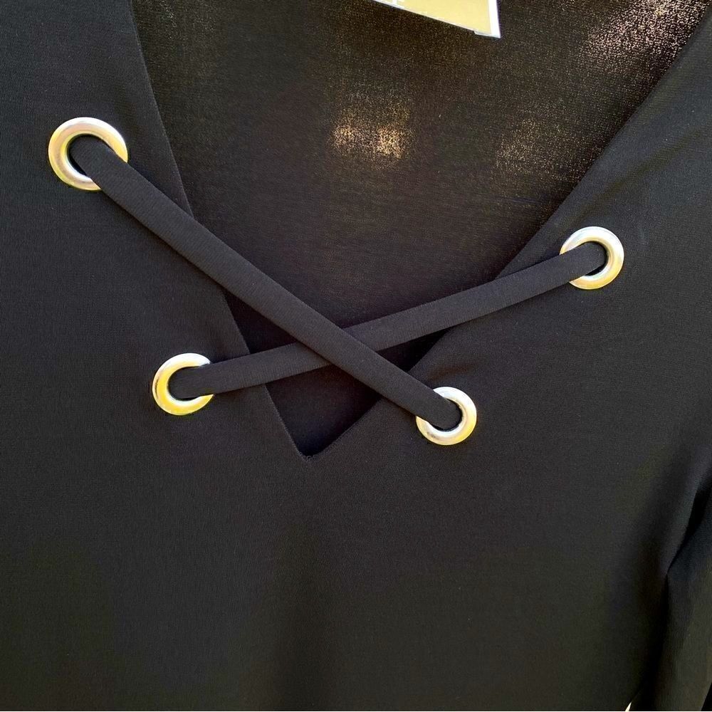 JET BLACK MICHAEL KORS FIT&FLARE DRESS-GROMMET CRISS CROSS STRAPS S NWT - Picture 13 of 16